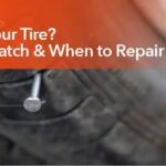 Nail in a tire showing the difference between a plug and patch repair options.